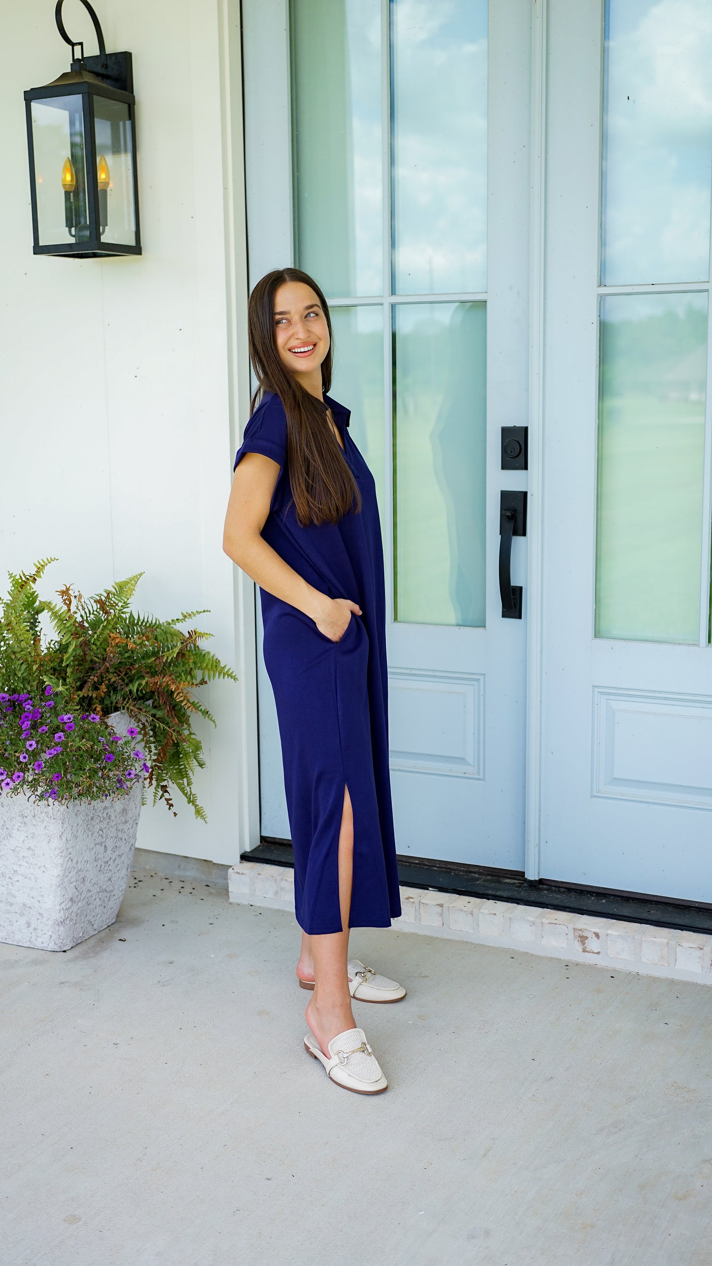 Hustle and Bustle Navy Midi Dress
