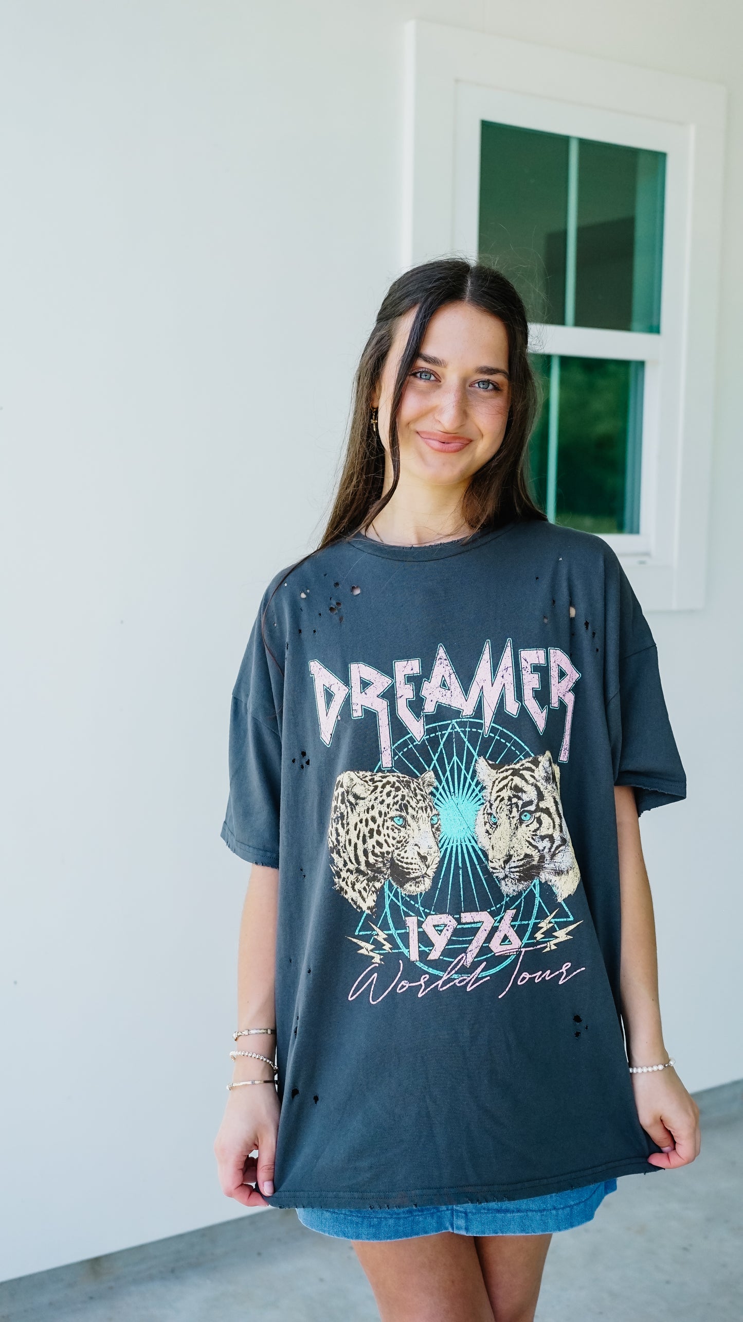Dreamer Distressed Black Tee