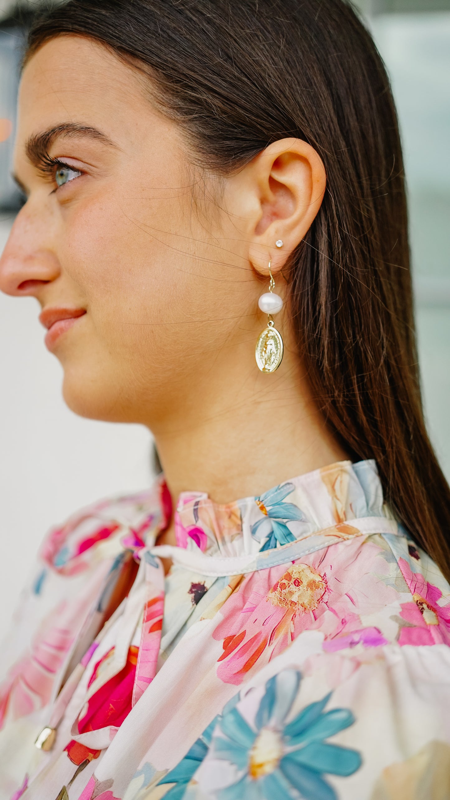 Virgin Mary Pearl Earrings