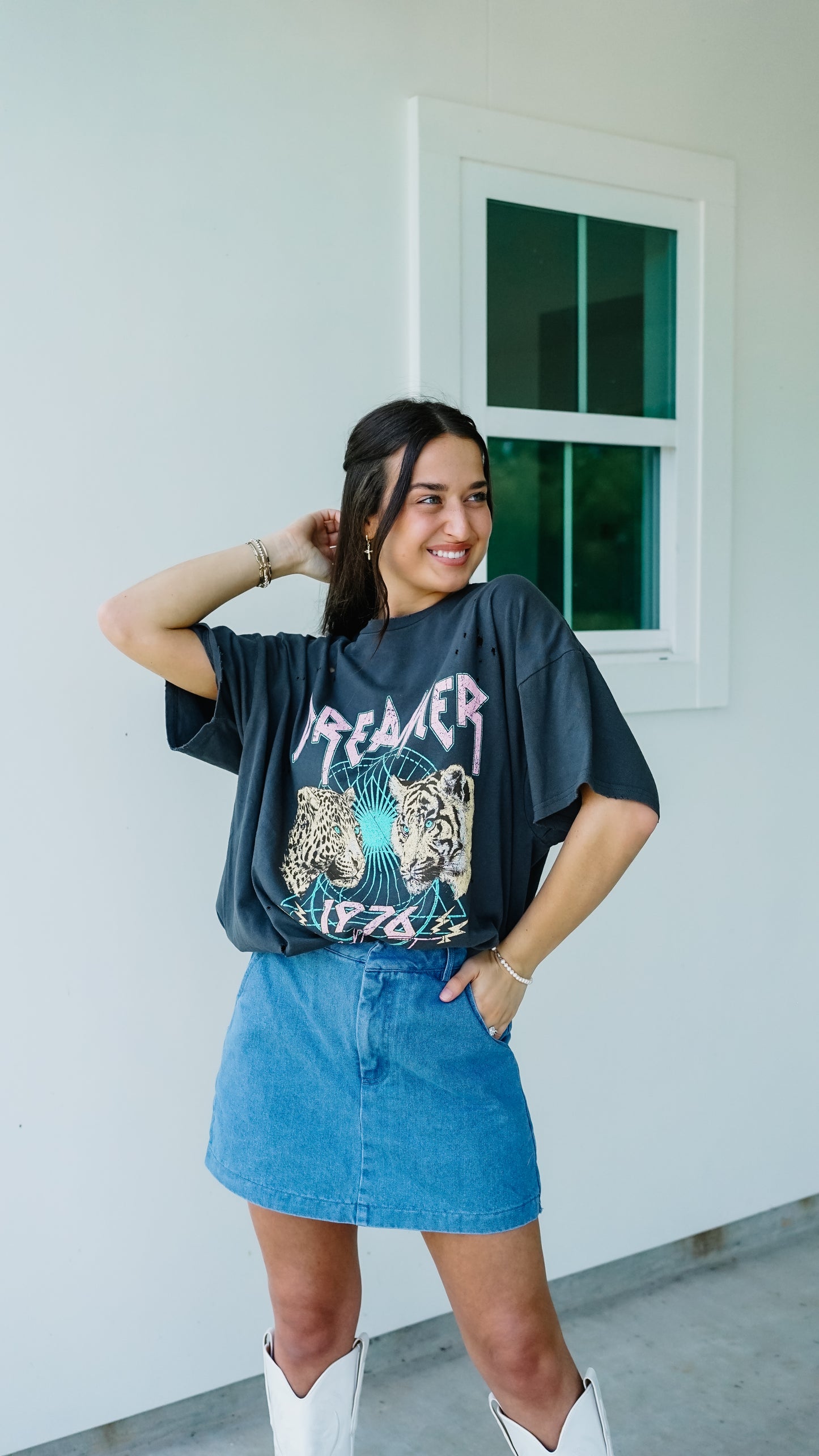 Dreamer Distressed Black Tee