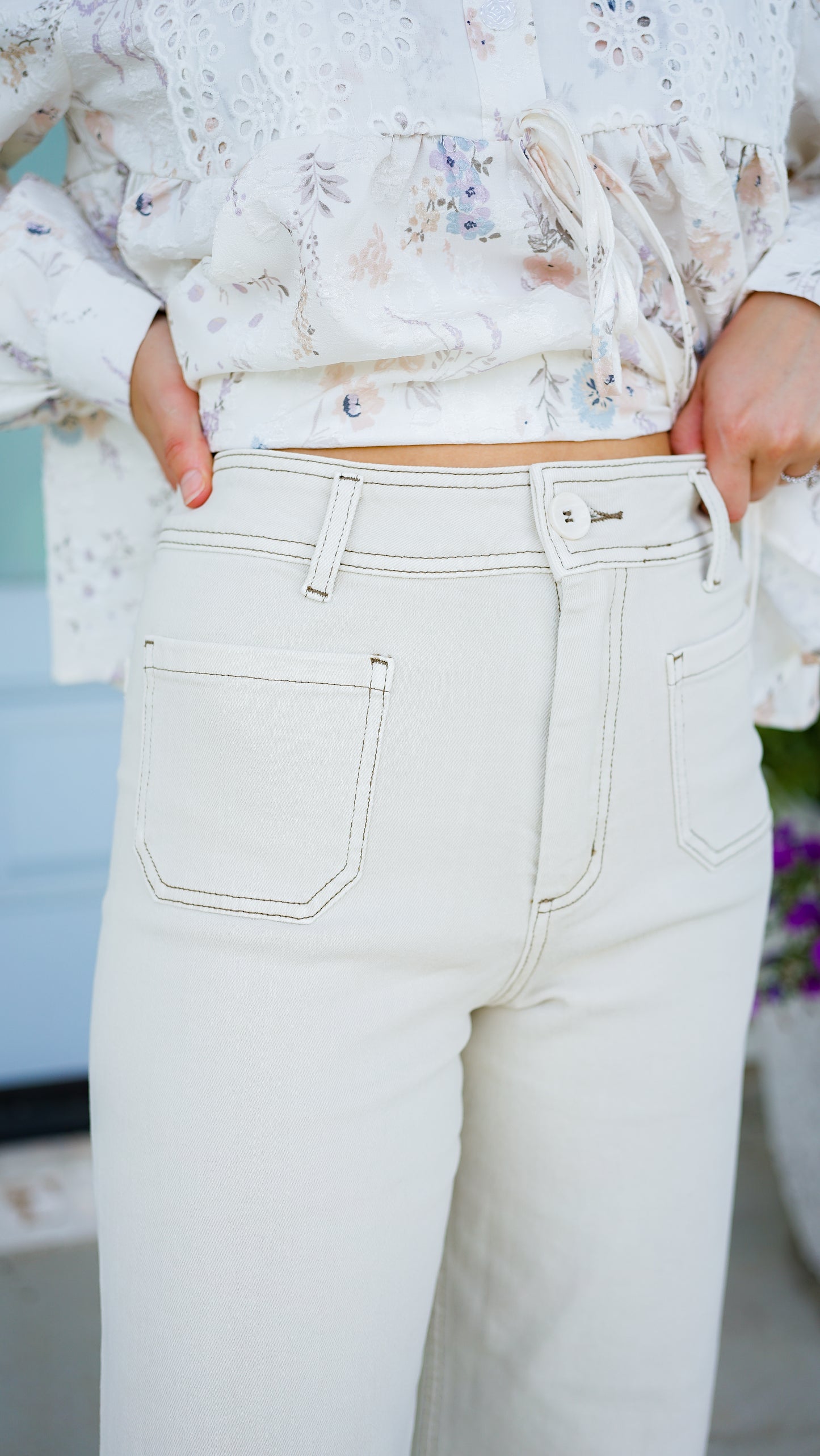 Never Better Beige Stitched Pants