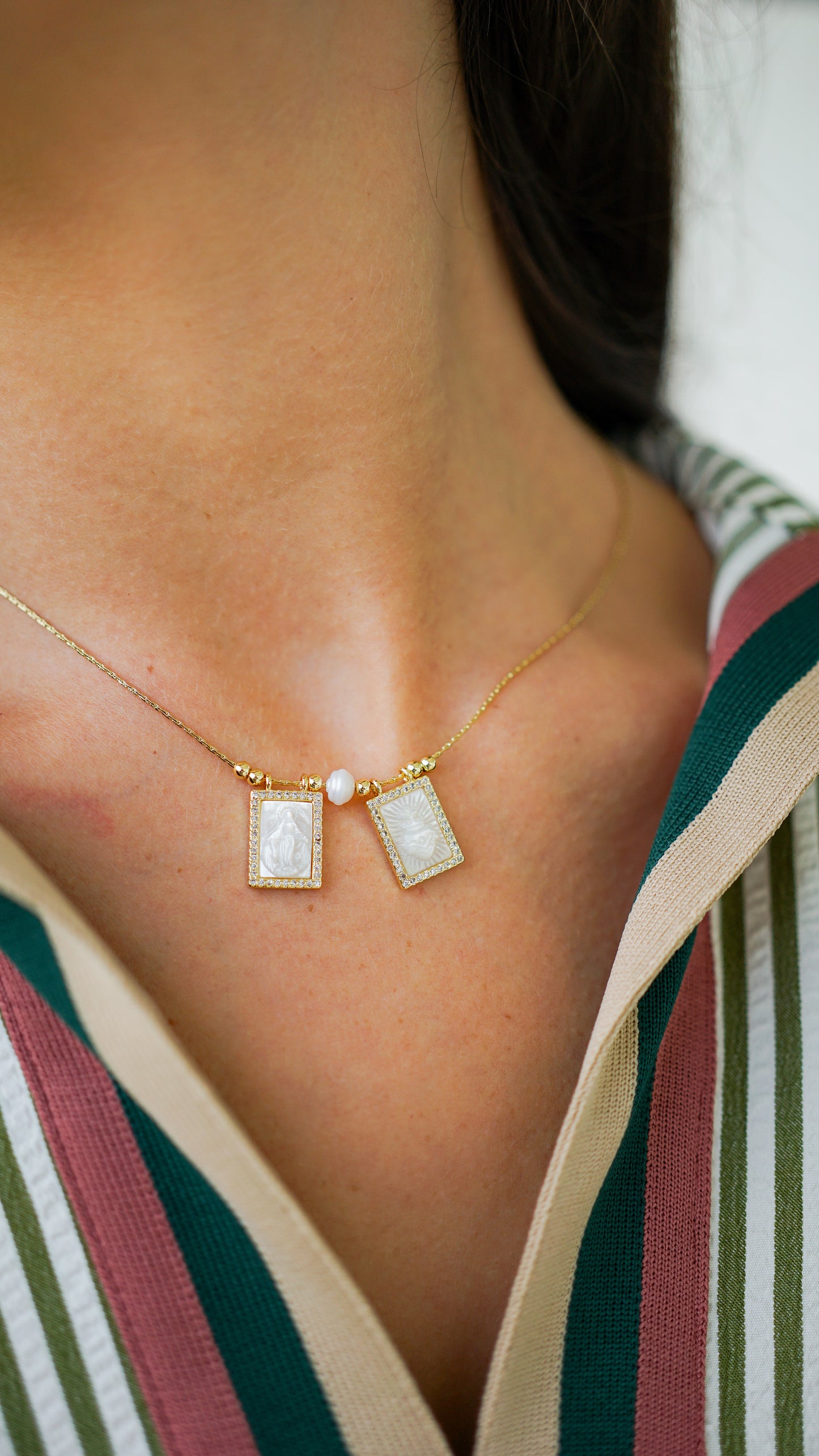 Pearl Center Scapular Necklace