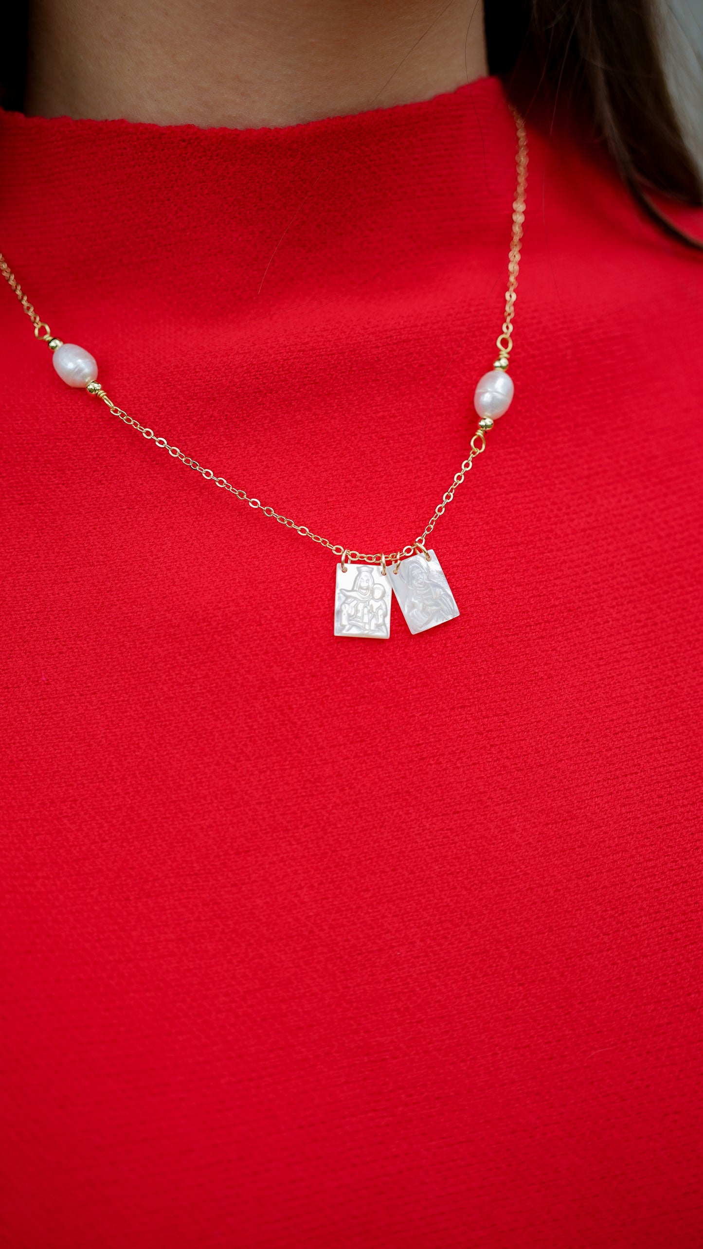 Double Pearl Scapular Necklace