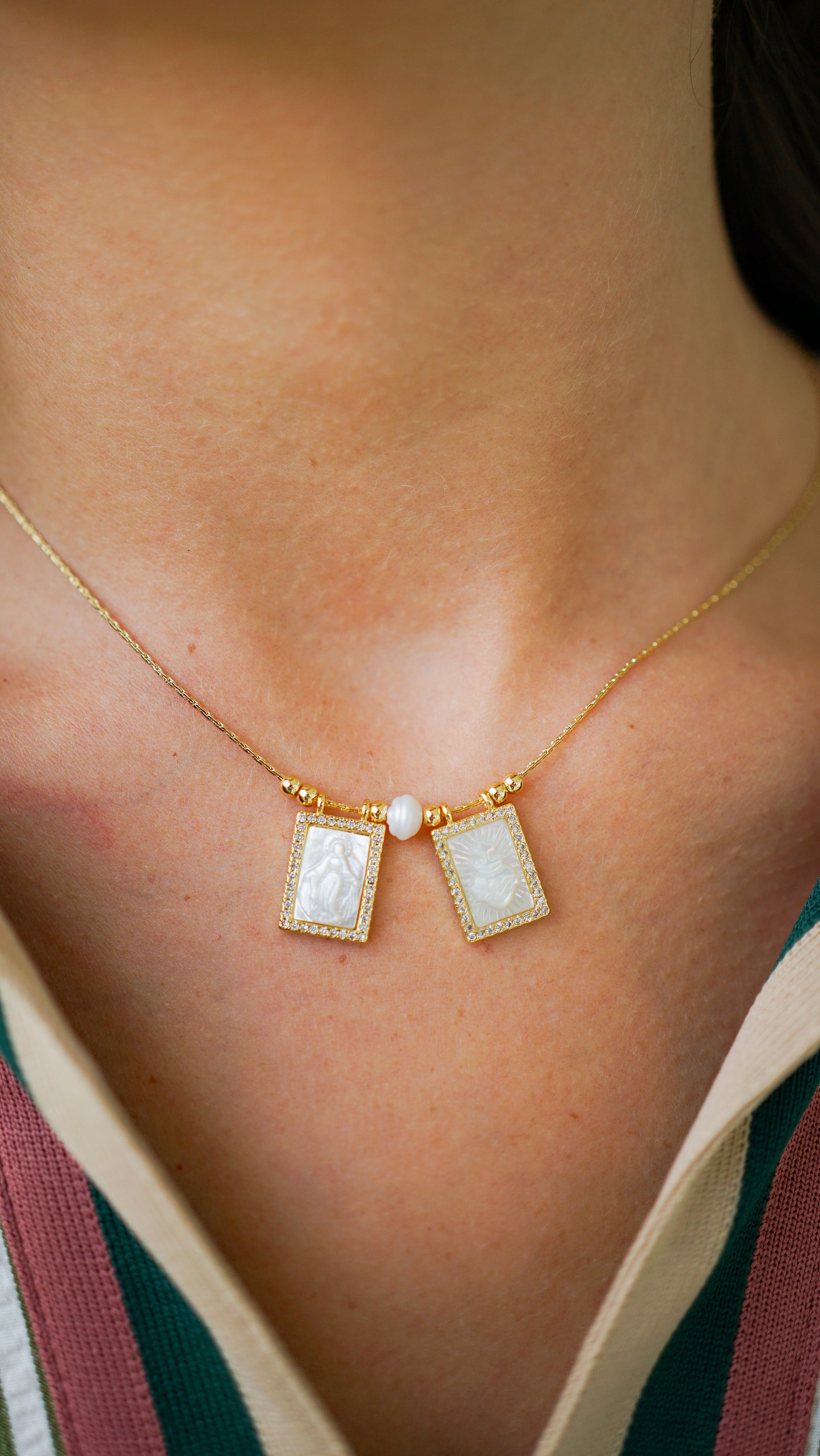 Pearl Center Scapular Necklace