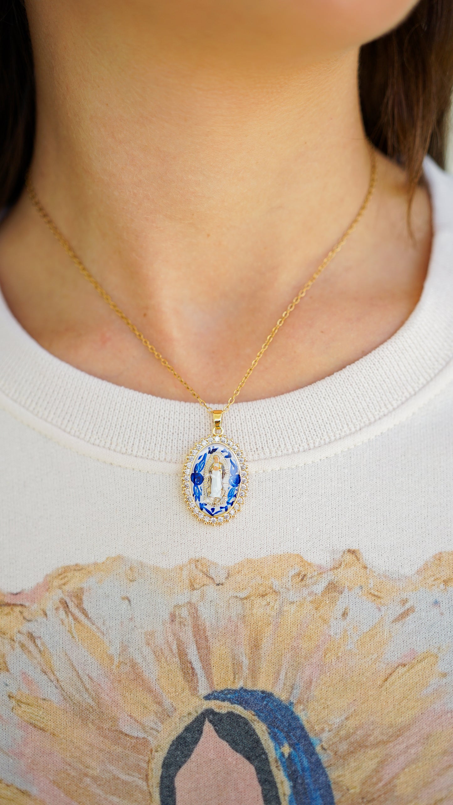 Mary In Blue China Necklace