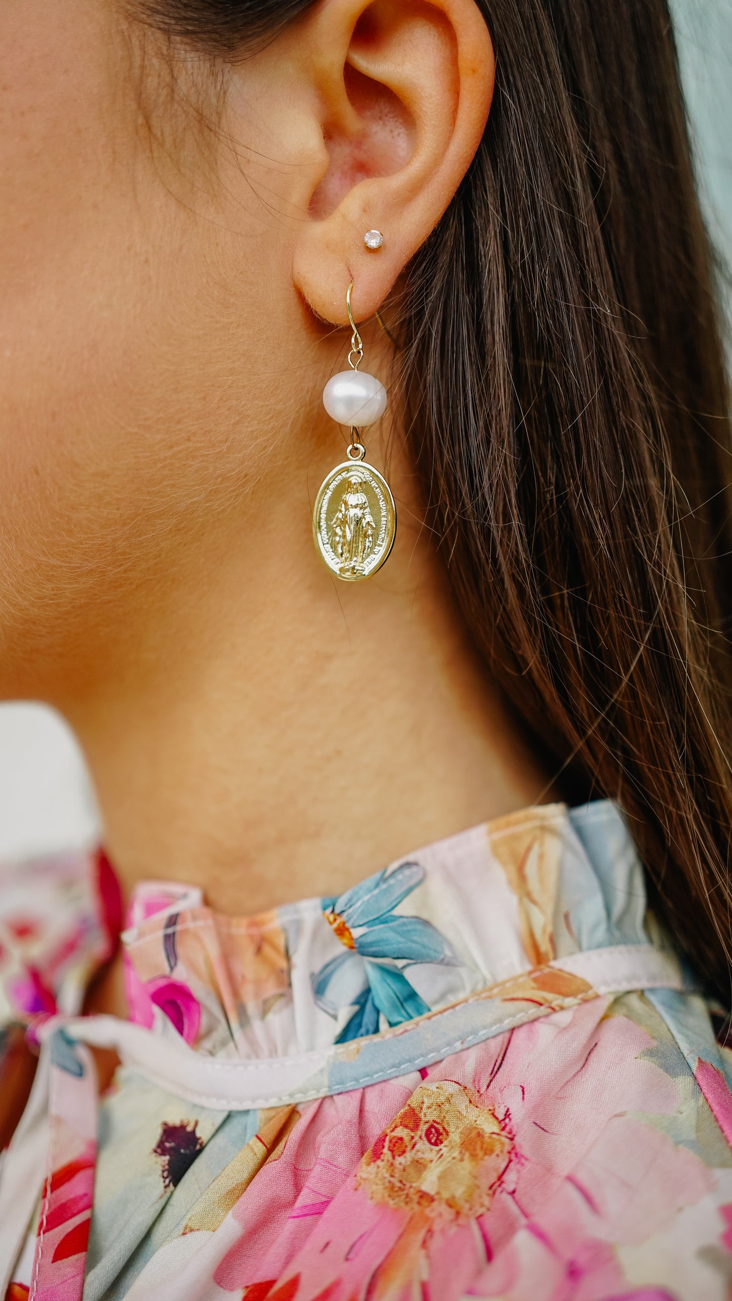 Virgin Mary Pearl Earrings