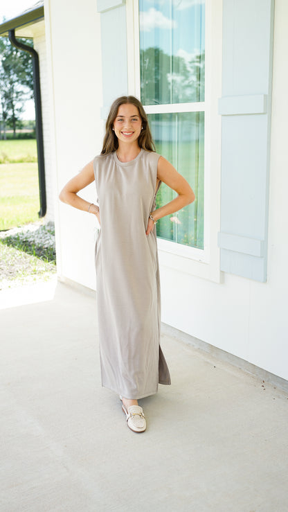Too Good In Taupe Midi Dress