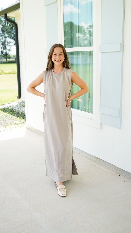 Too Good In Taupe Midi Dress