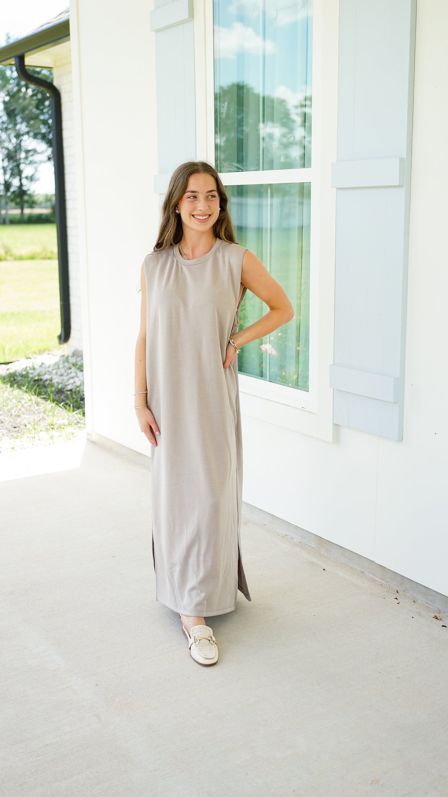 Too Good In Taupe Midi Dress