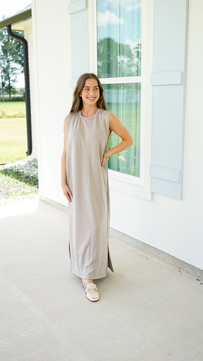 Too Good In Taupe Midi Dress