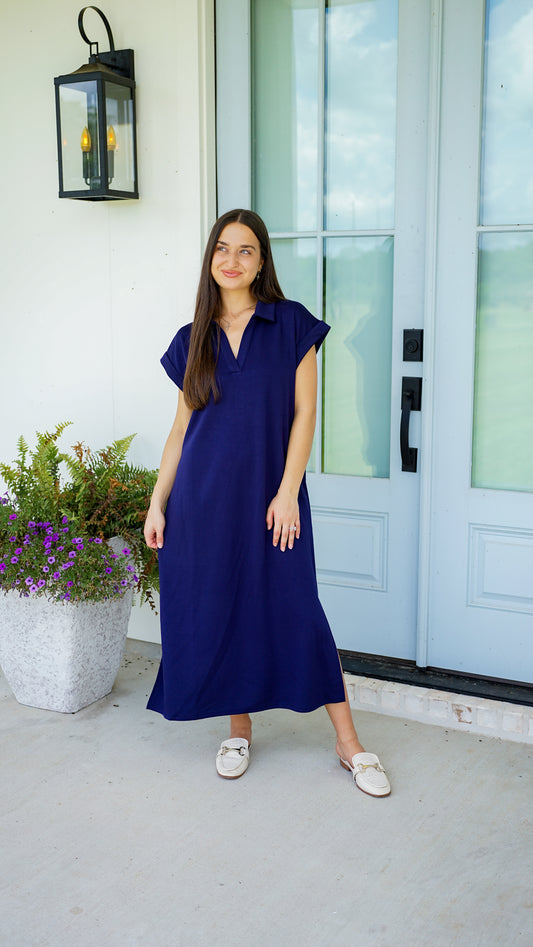 Hustle and Bustle Navy Midi Dress