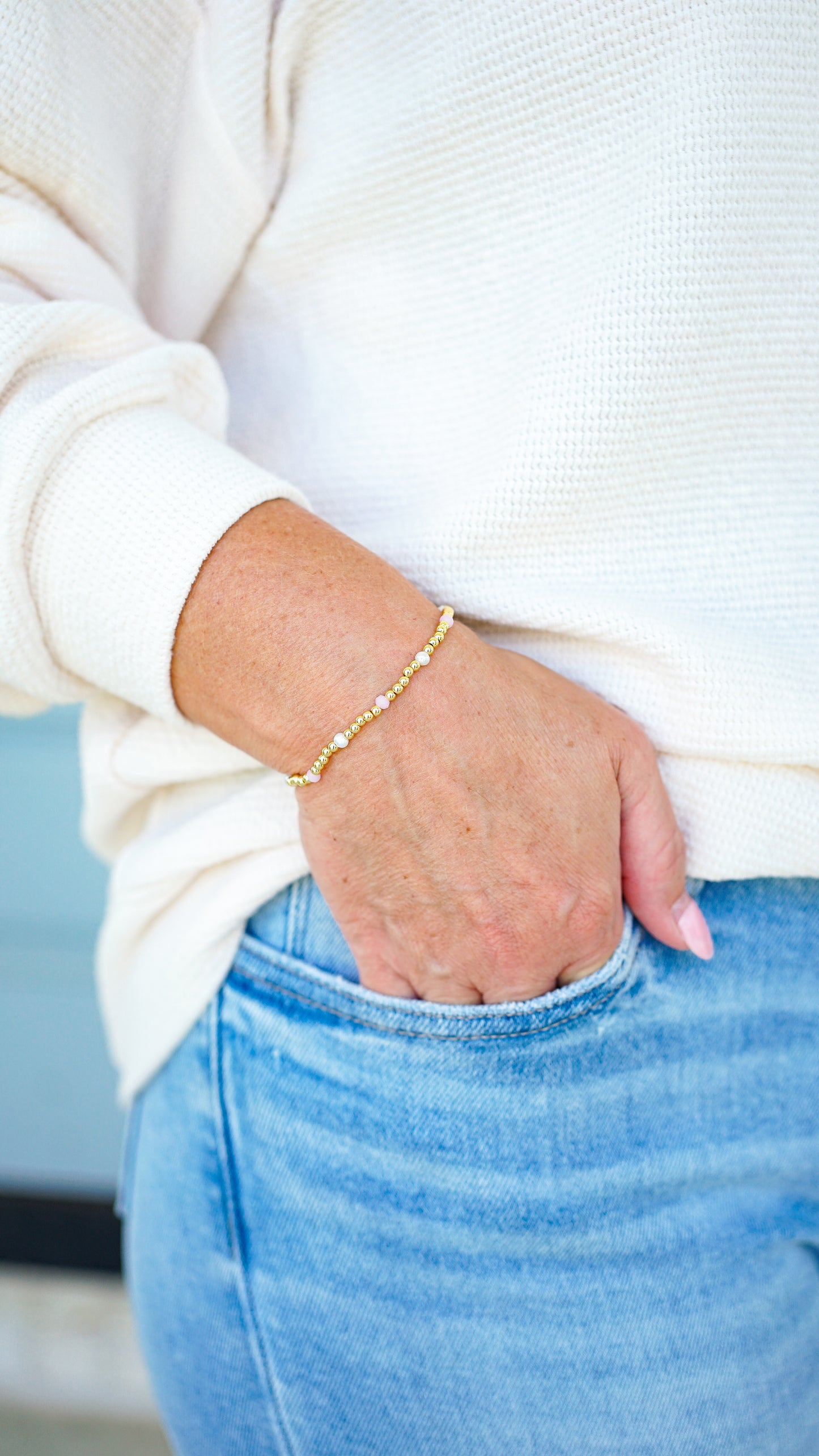 Gold and Pink Beaded Bracelet