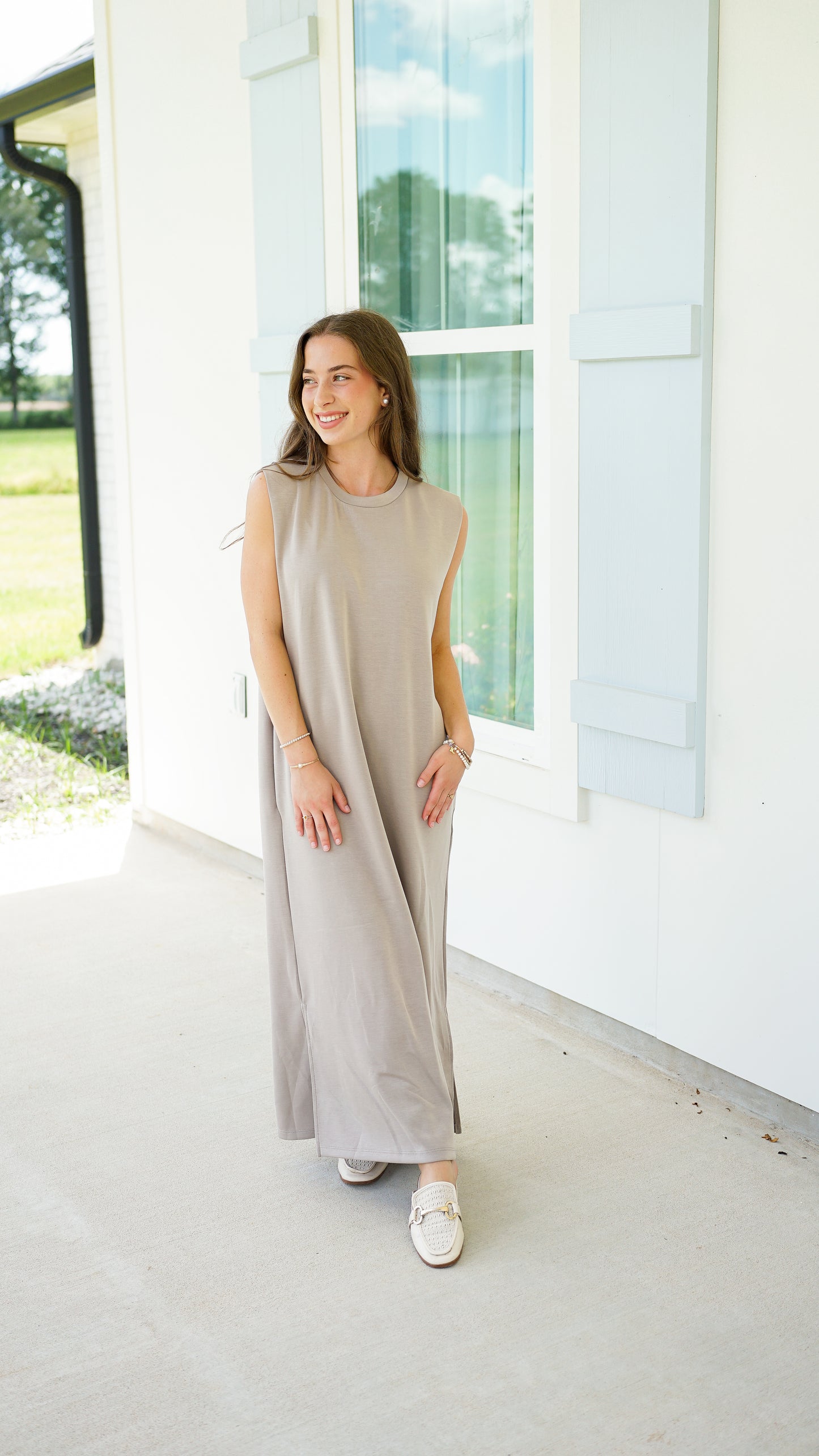 Too Good In Taupe Midi Dress