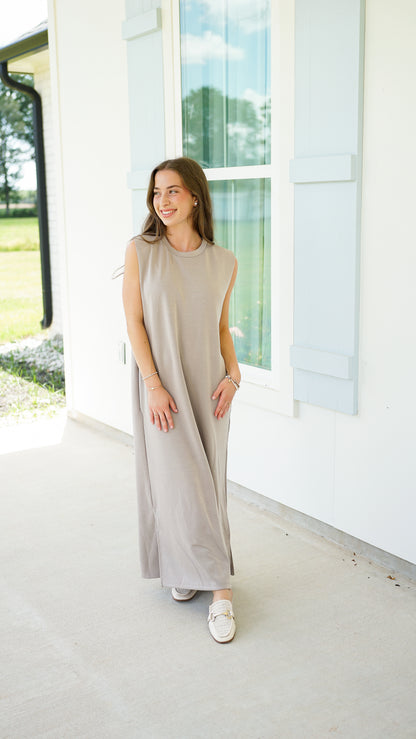 Too Good In Taupe Midi Dress