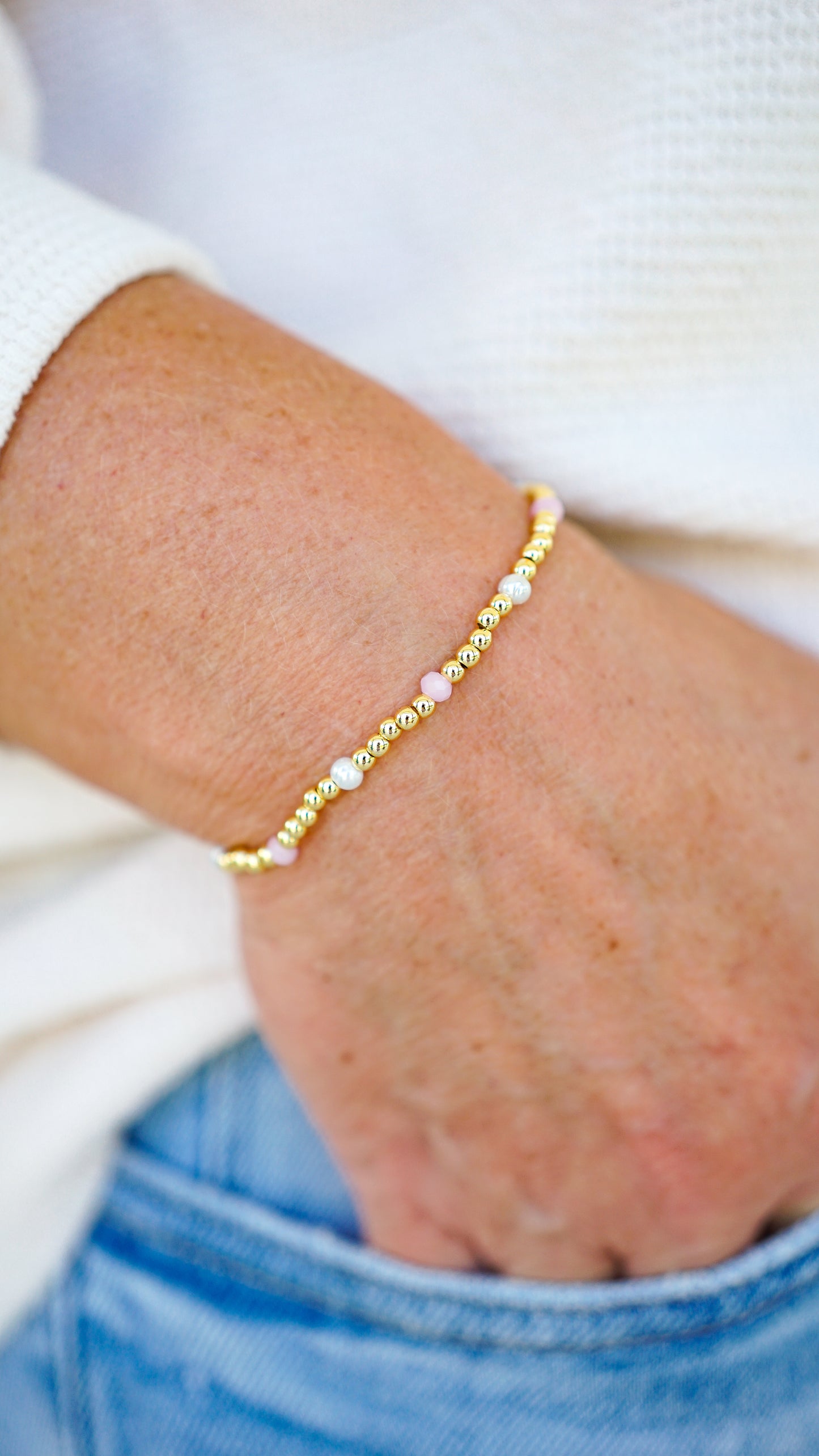 Gold and Pink Beaded Bracelet