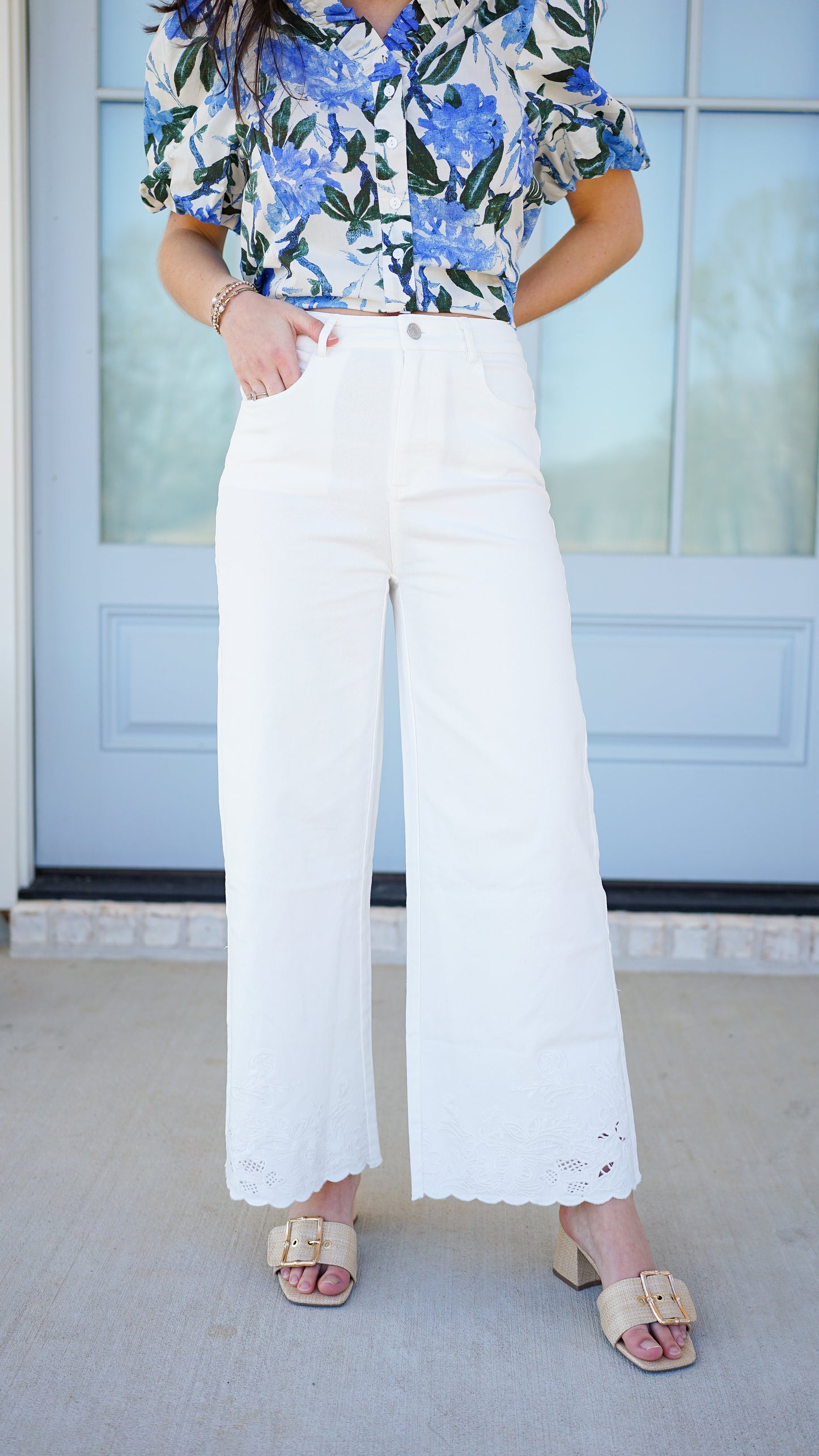 Effortless In Eyelet White Pants