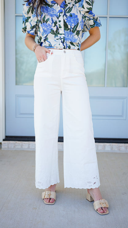 Effortless In Eyelet White Pants