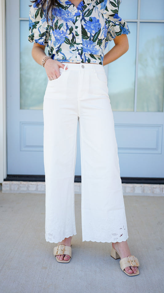 Effortless In Eyelet White Pants