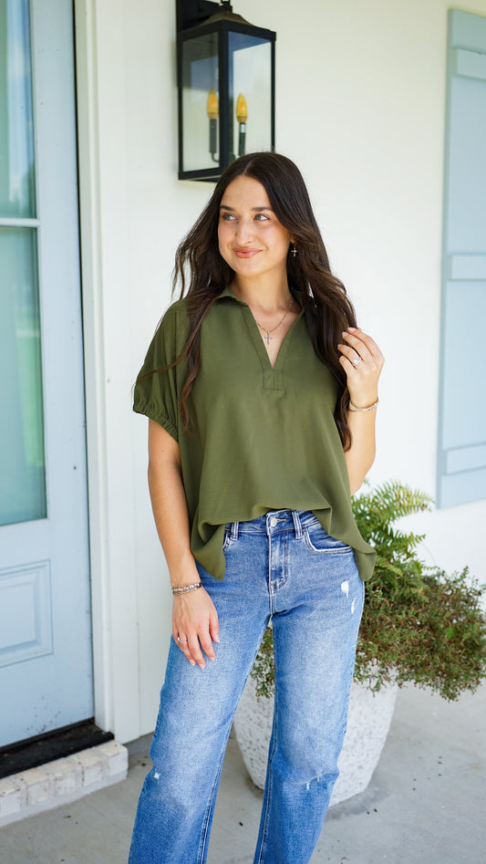Simple and Sweet Olive Top