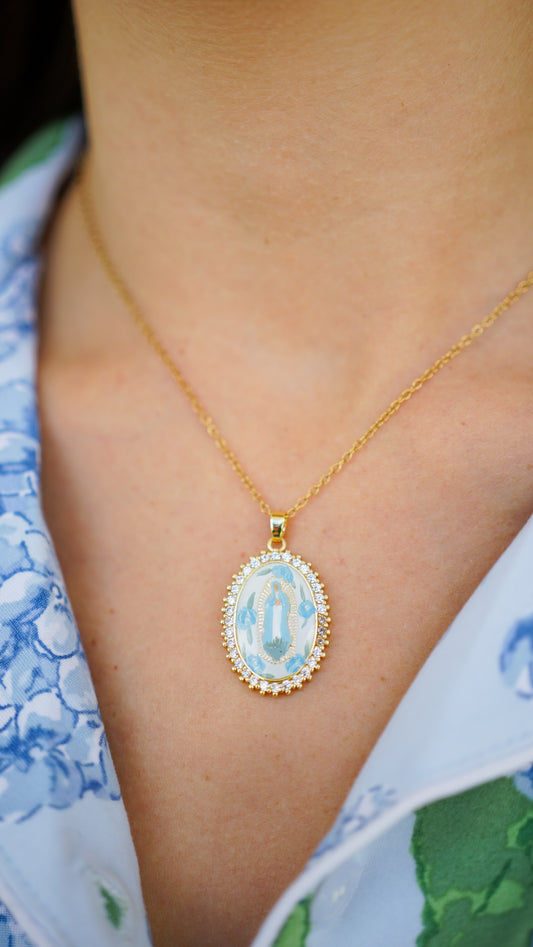 Mary Light Blue Floral Necklace