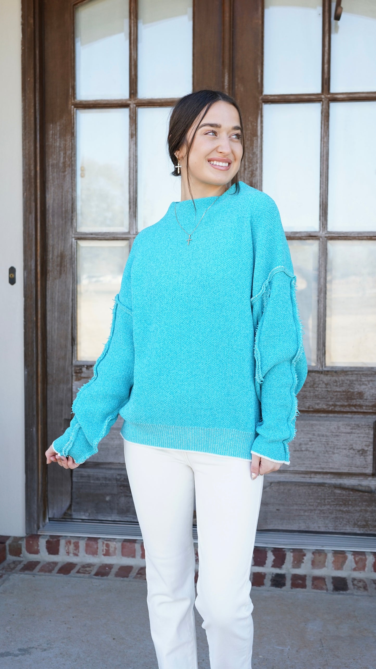 Snuggly Days Teal Sweater