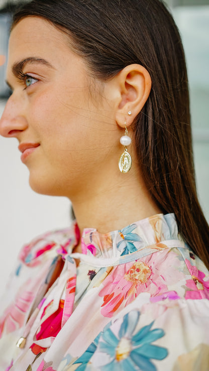 Virgin Mary Pearl Earrings