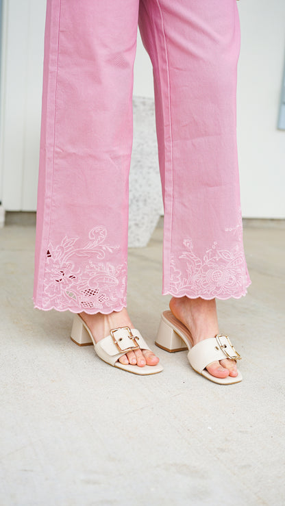 Effortless In Eyelet Pink Pants