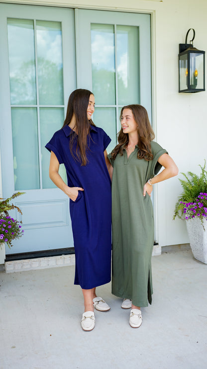 Hustle and Bustle Navy Midi Dress