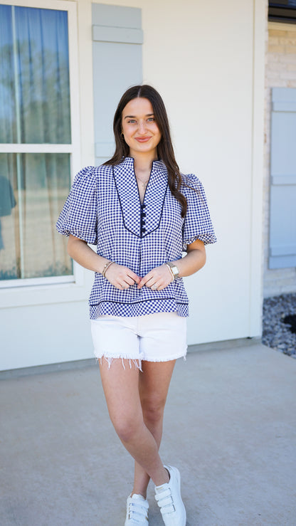 Gorgeous Gingham Navy Top