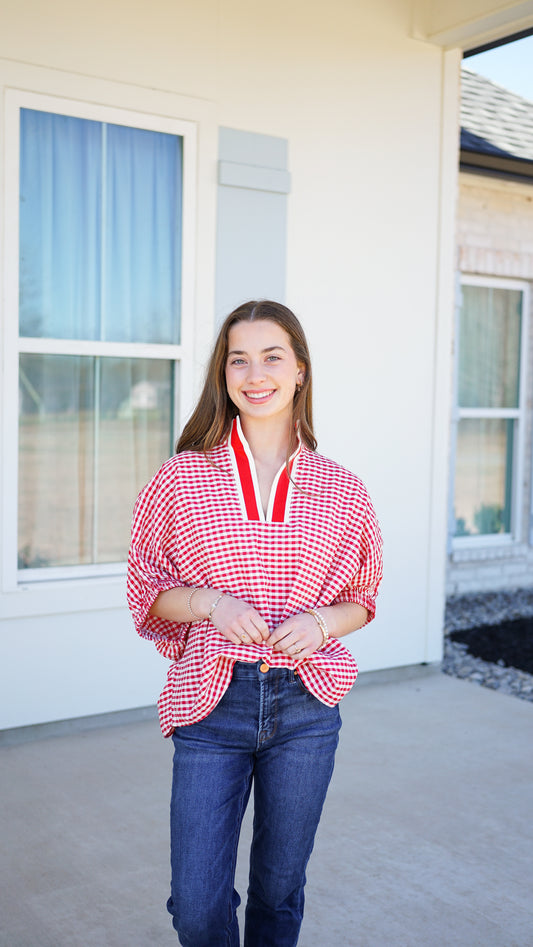 Grateful In Gingham Red Top