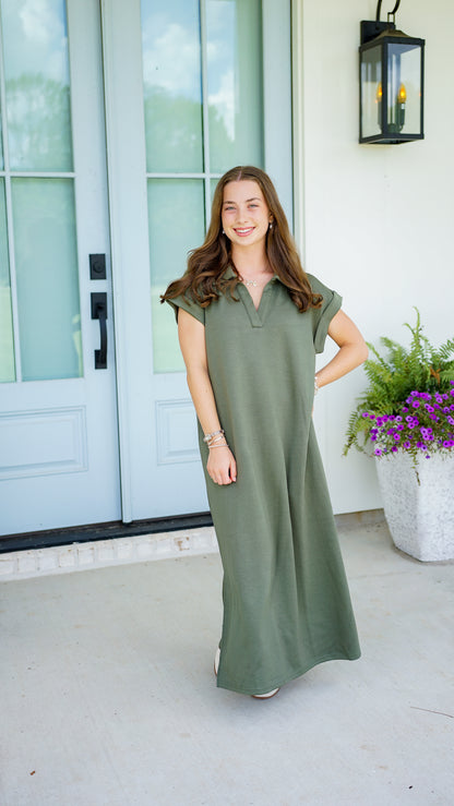 Hustle and Bustle Olive Midi Dress