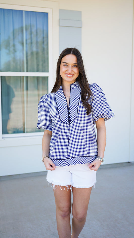 Gorgeous Gingham Navy Top