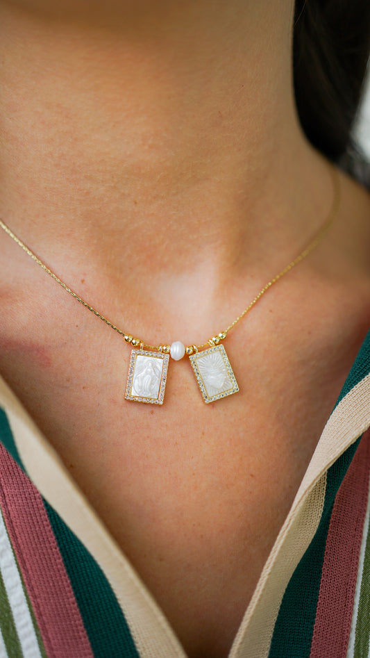 Pearl Center Scapular Necklace