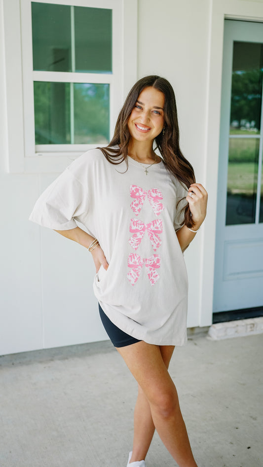 Coquette Pink Bow Oversized Tee
