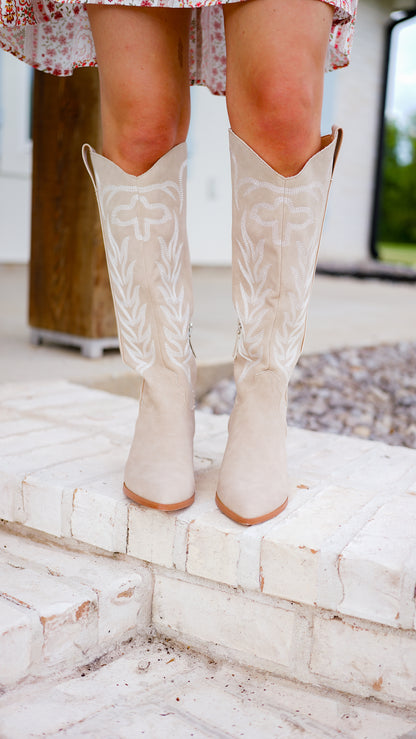 Take a Turn Beige Boots