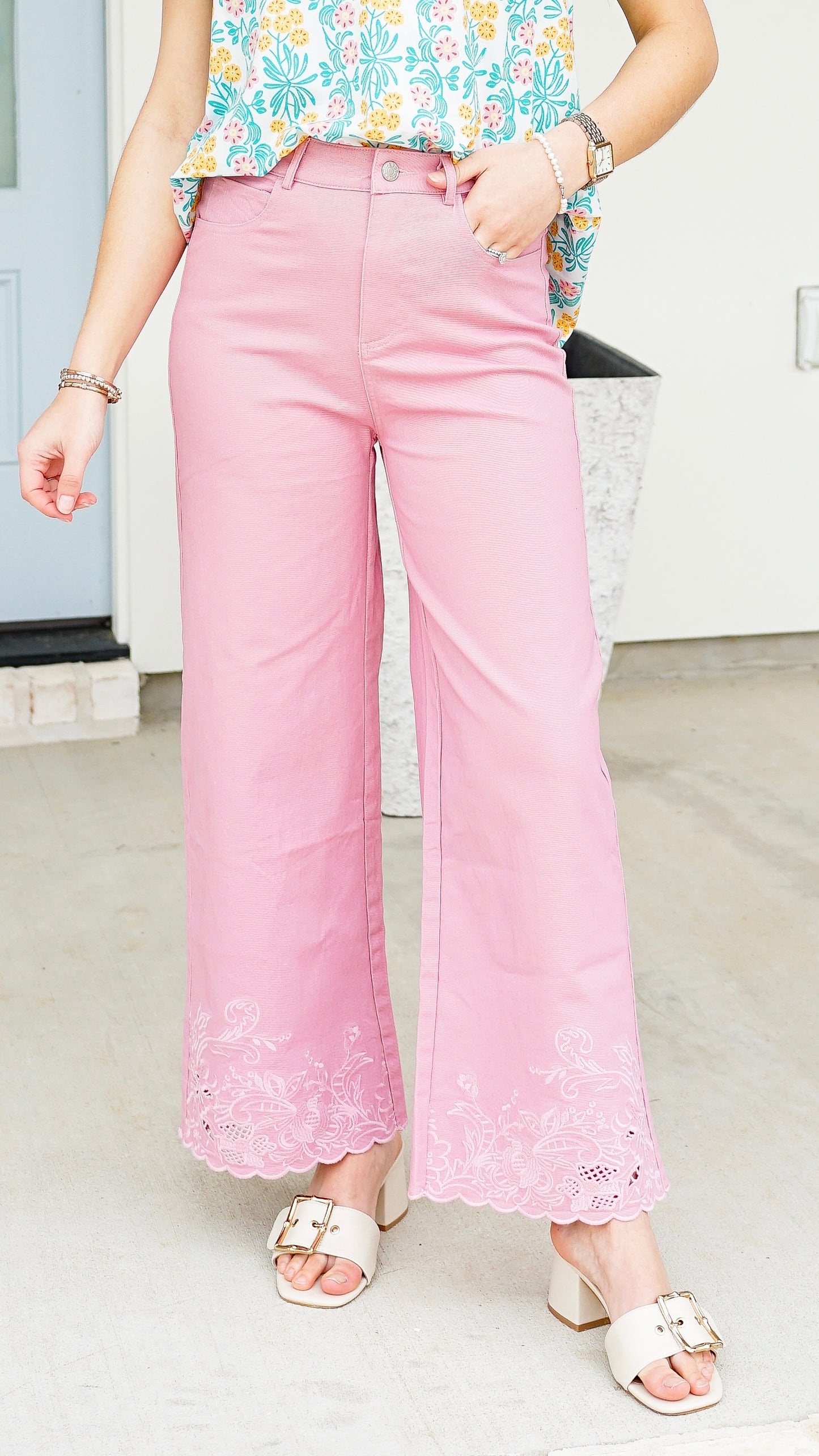 Effortless In Eyelet Pink Pants