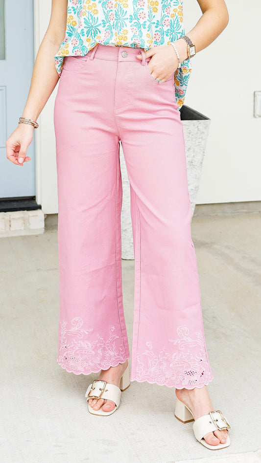 Effortless In Eyelet Pink Pants