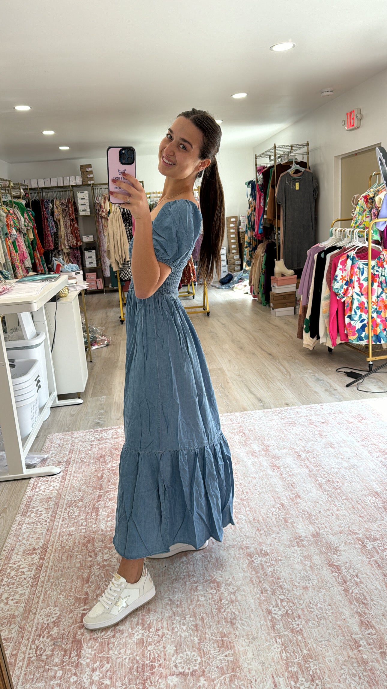 Denim Twirl Midi Dress