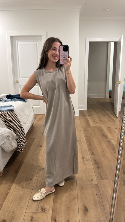 Too Good In Taupe Midi Dress