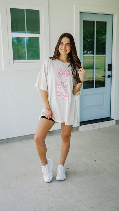 Coquette Pink Bow Oversized Tee