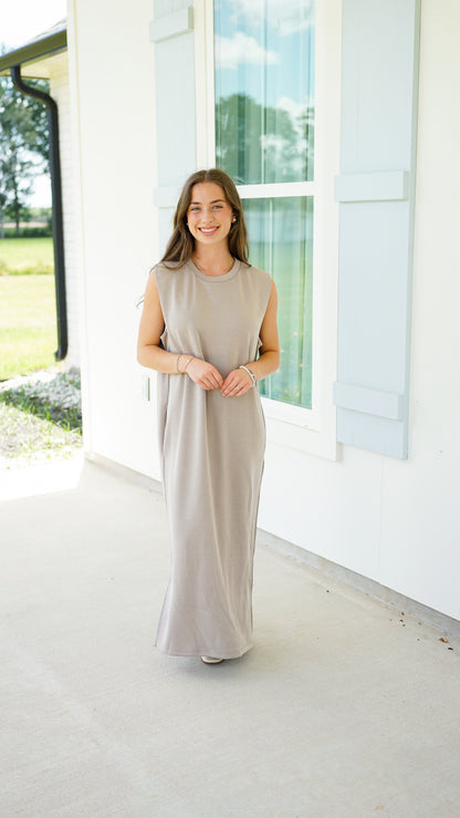 Too Good In Taupe Midi Dress