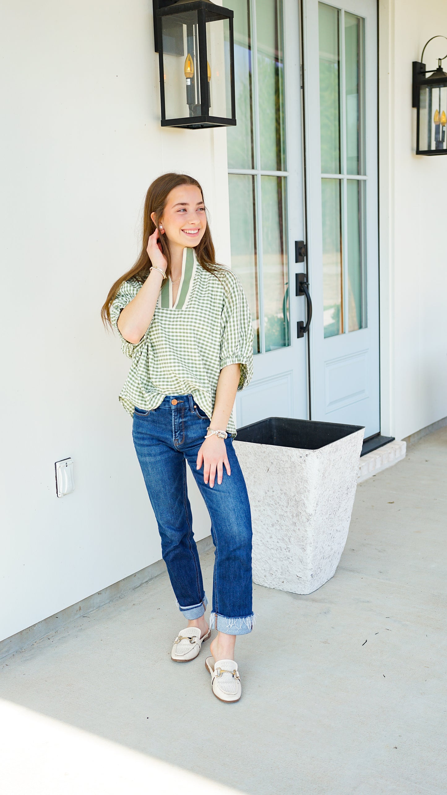 Grateful In Gingham Olive Top