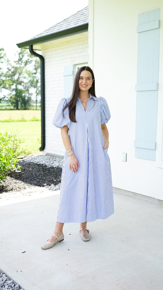 Rely On The Lord Blue Stripe Midi