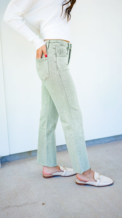 Take It Slow Light Olive Jeans