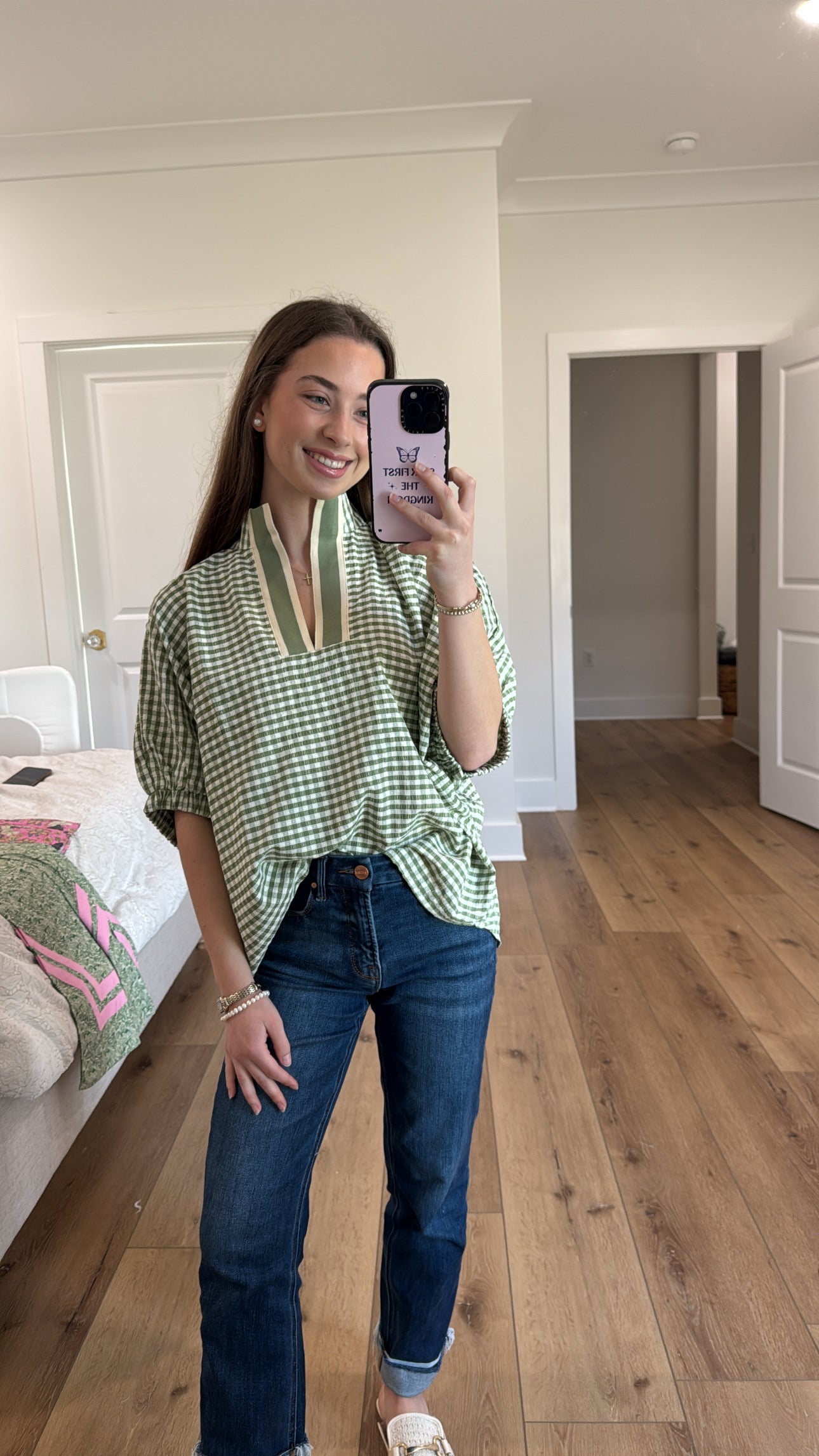 Grateful In Gingham Olive Top