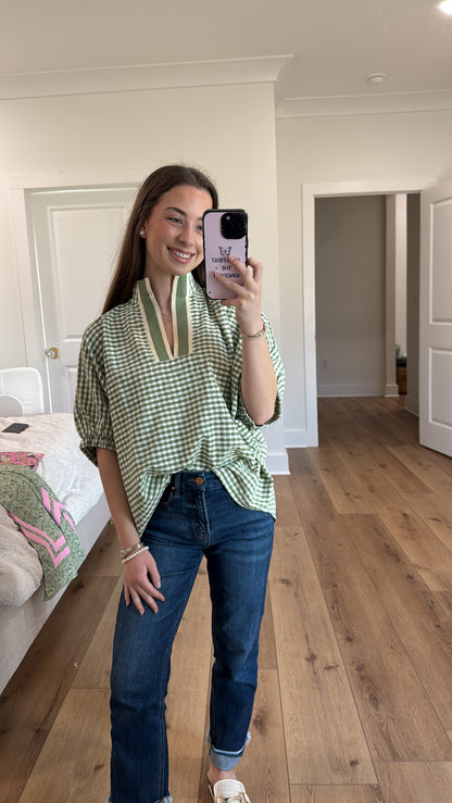 Grateful In Gingham Olive Top