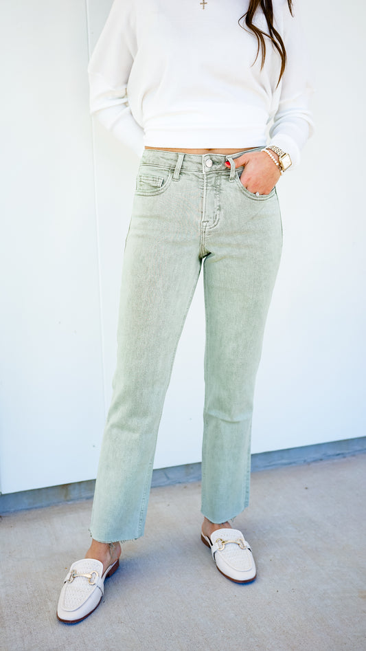 Take It Slow Light Olive Jeans