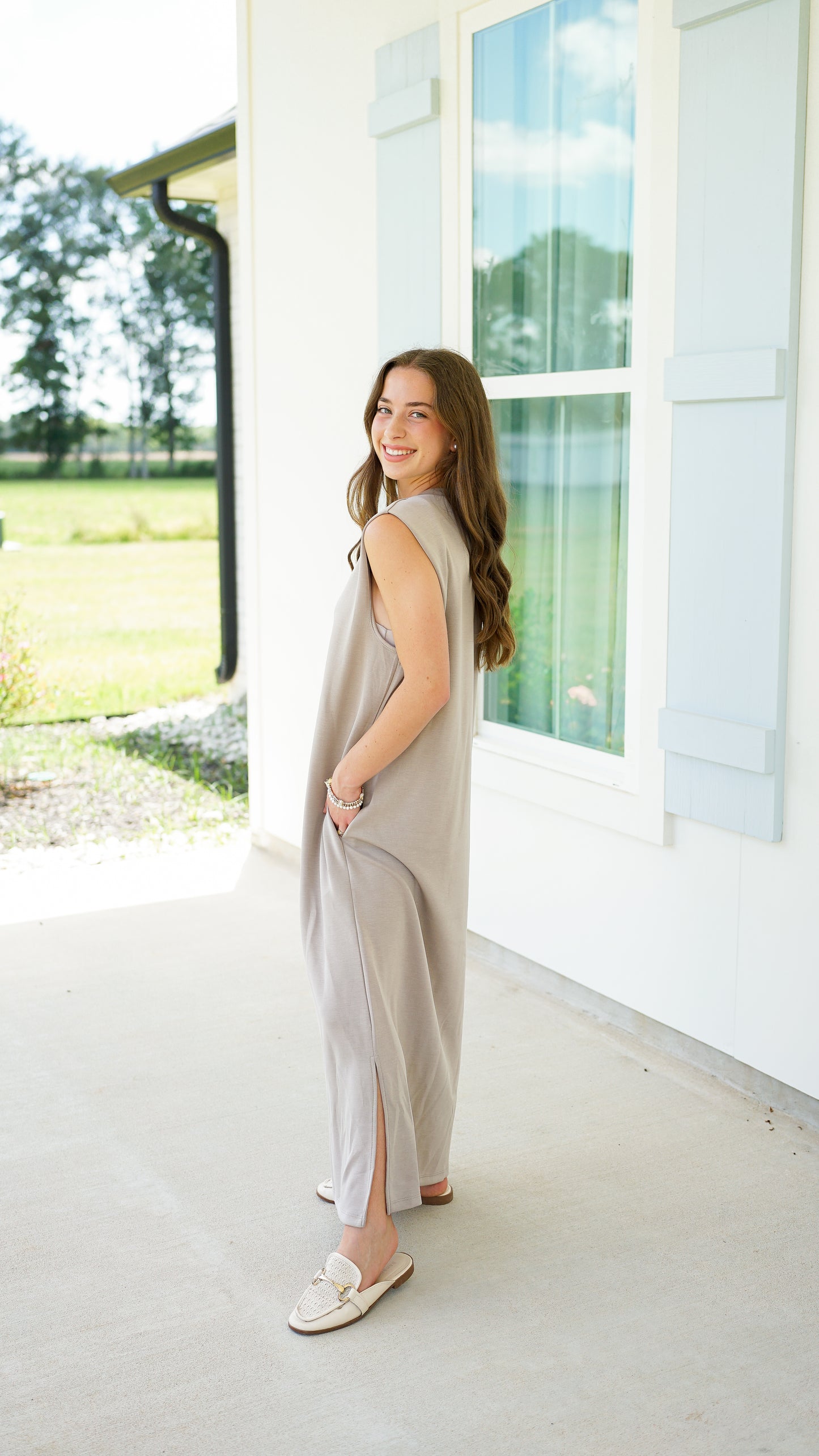 Too Good In Taupe Midi Dress