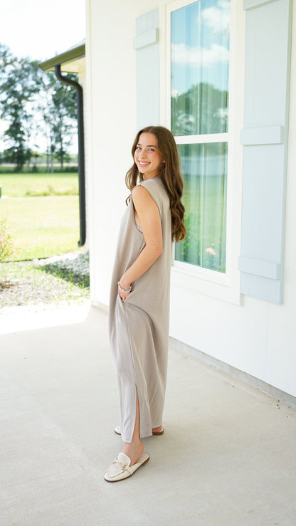 Too Good In Taupe Midi Dress