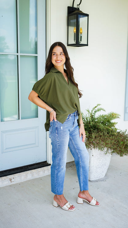 Simple and Sweet Olive Top